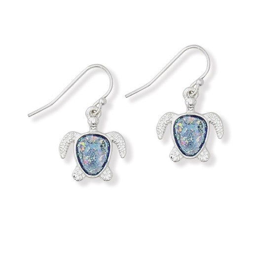 Periwinkle Earrings -Blue Glitter Turtles
