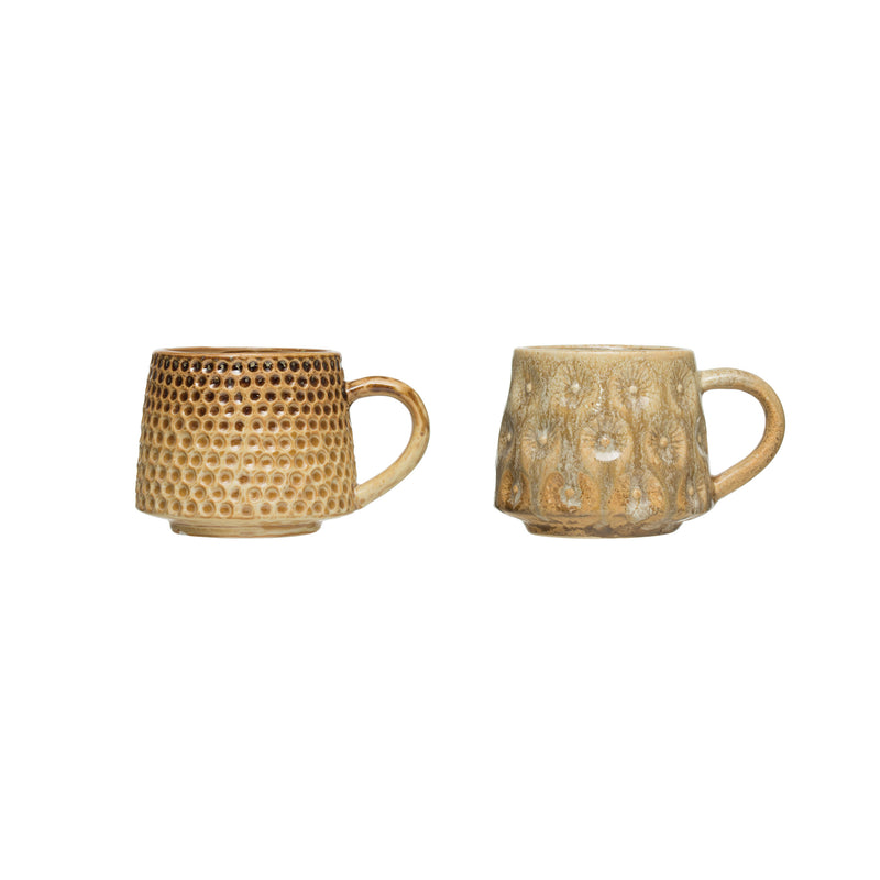 FINAL SALE Debossed Stoneware Mug with Glaze, 2 Styles