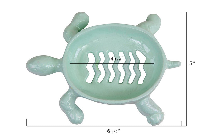 6"L Cast Iron Turtle Soap Dish, Distressed Aqua
