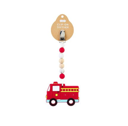 FINAL SALE Mud Pie Silicone Fire Truck Clip On Teether