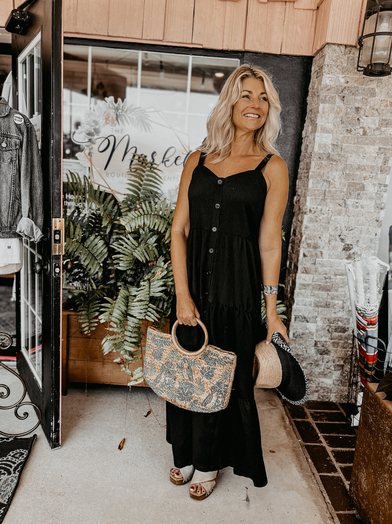 FINAL SALE  Gauze Button Front Dress - Black