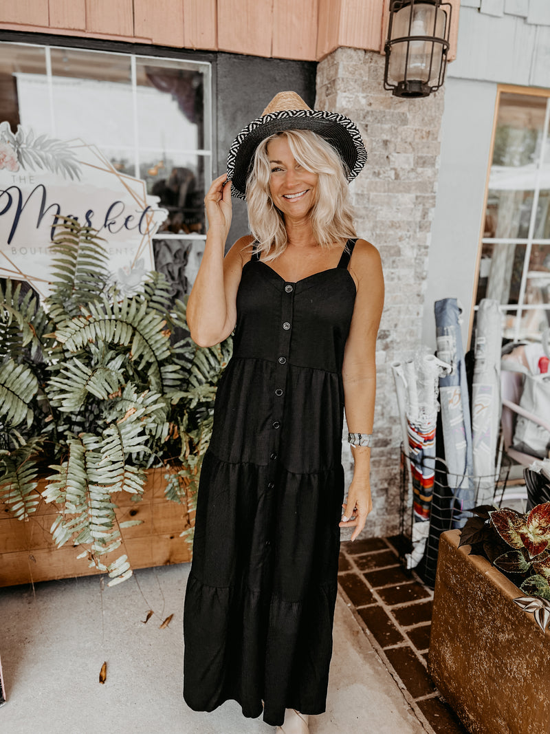 FINAL SALE  Gauze Button Front Dress - Black