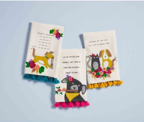 Mud Pie Embroidered Pet Humor Towels - 3 Styles