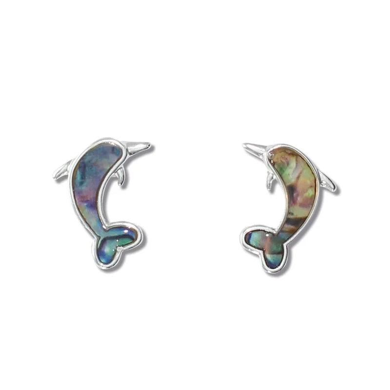 Silver Abalone Dolphin Earrings