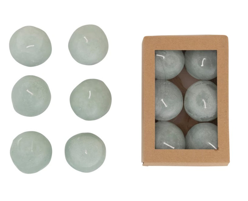 FINAL SALE 2"H  Unscented Stone Shaped Votive Candles In Box, Aqua Color- Set of 6