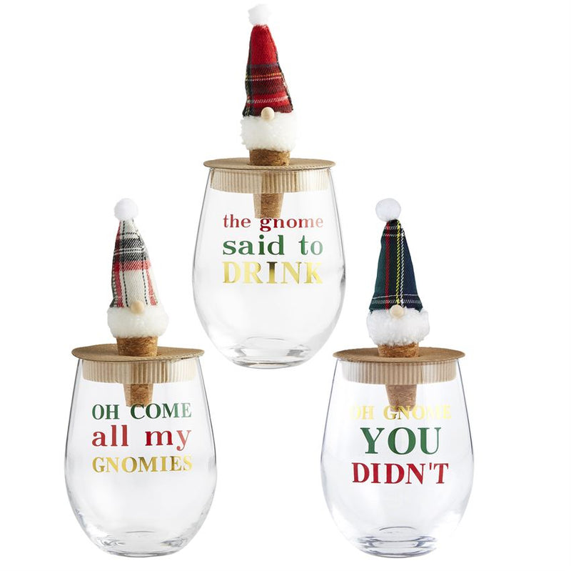 FINAL SALE Mud Pie Holiday Gnome Glass & Stopper Set -  3 Styles - FINAL SALE